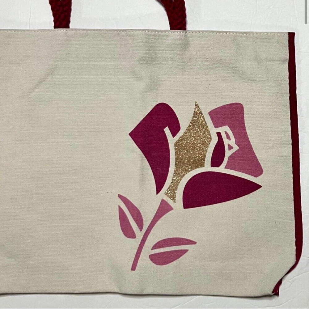 Lancome Paris Off-White & Pink Canvas Tote Bag with Gold & Pink Rose Logo - NEW! - Picture 5 of 13